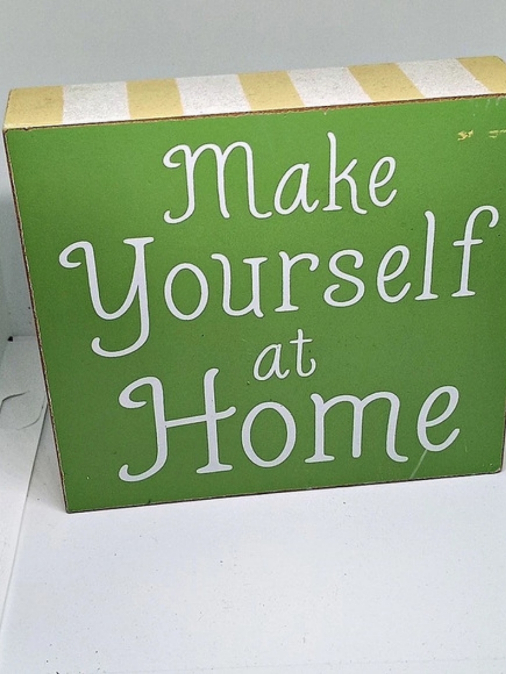Hobby Lobby Make Yourself at Home Wood Block Sign Green & Yellow Sign